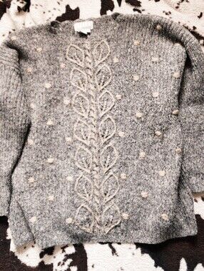 WOMEN'S 80'S SWEATER - GRAY/CREAM